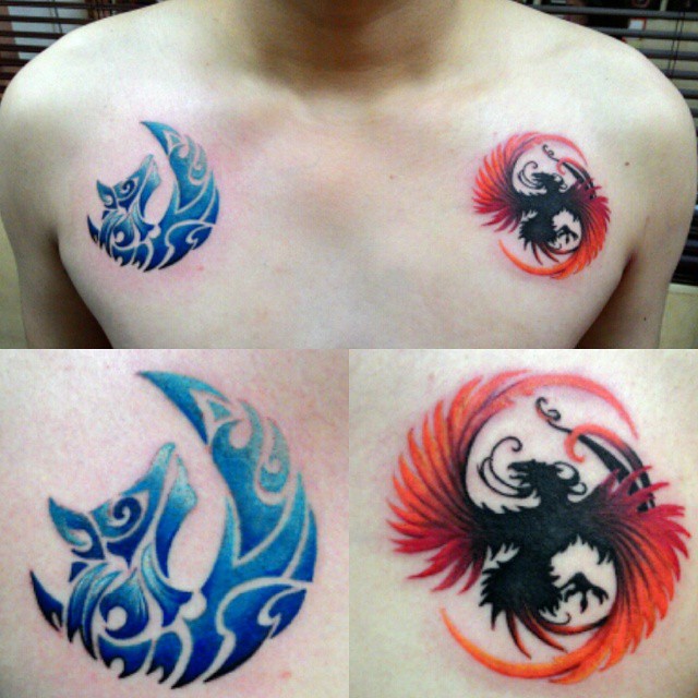 Phoenix And Wolf Tattoo