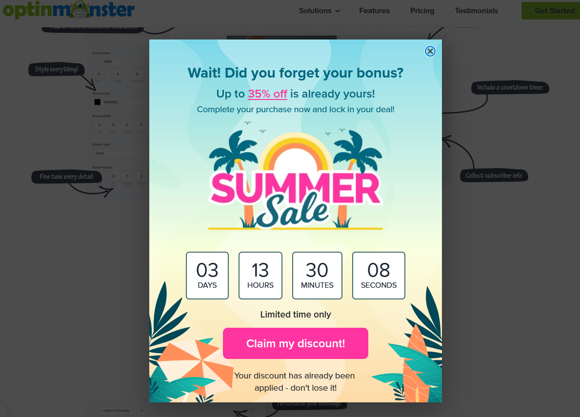 Screenshot of a pop-up ad asking viewers to claim a discount.