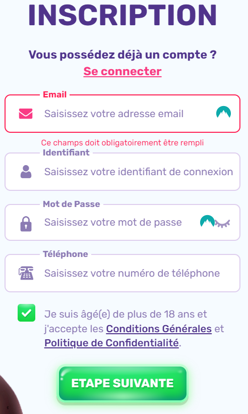 Processus d'inscription Slots Palace Casino