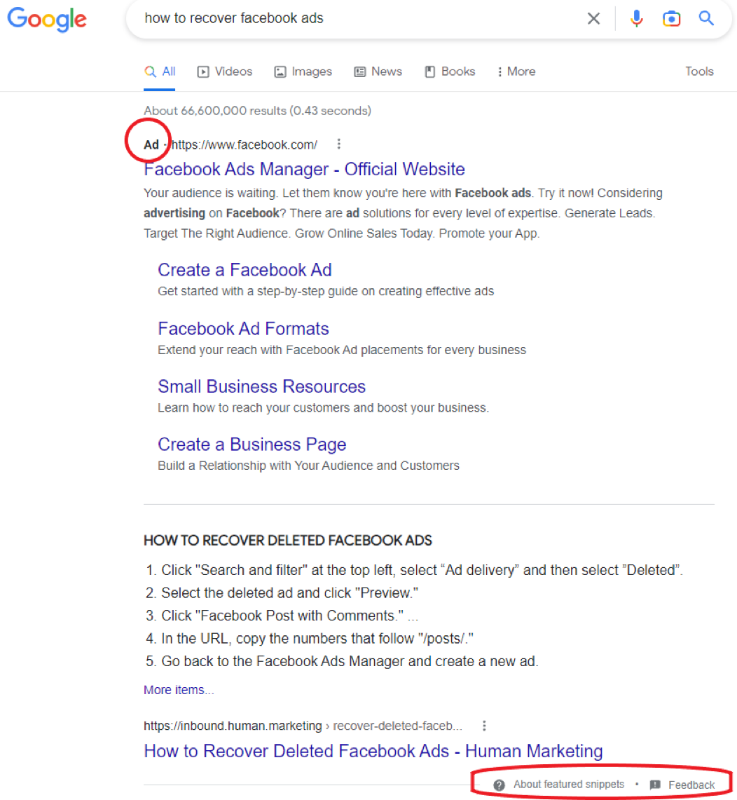where to find the featured snippet in the SERPs