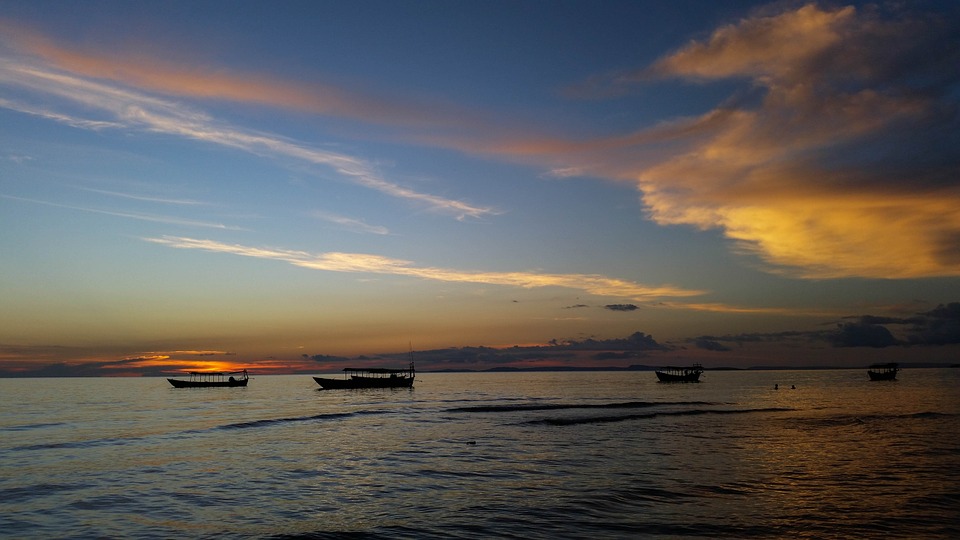 Cambodia, Asia, Sihanoukville, Sea, Beach, Clouds