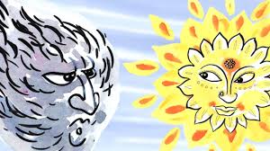 Image result for the sun and wind fighting color drawing