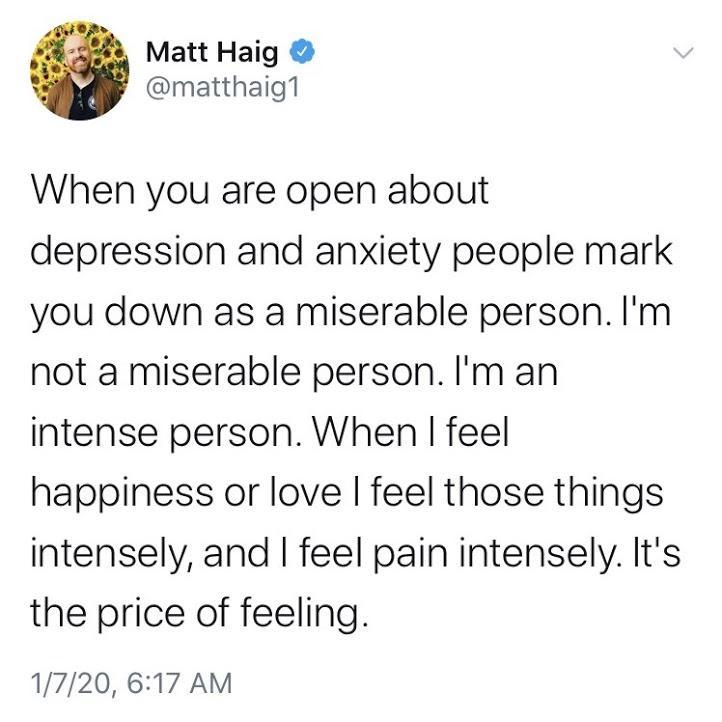 when-you-are-open-about-depression-and-anxiety-people-mark-you-down-as-a-miserable-person-im-not-a-miserable-person-im-an-intense-person-its-the-price-of-feeling-matt-haig-supportiv-HSP-highly-sensitive-person-why-am-i-so-emotional