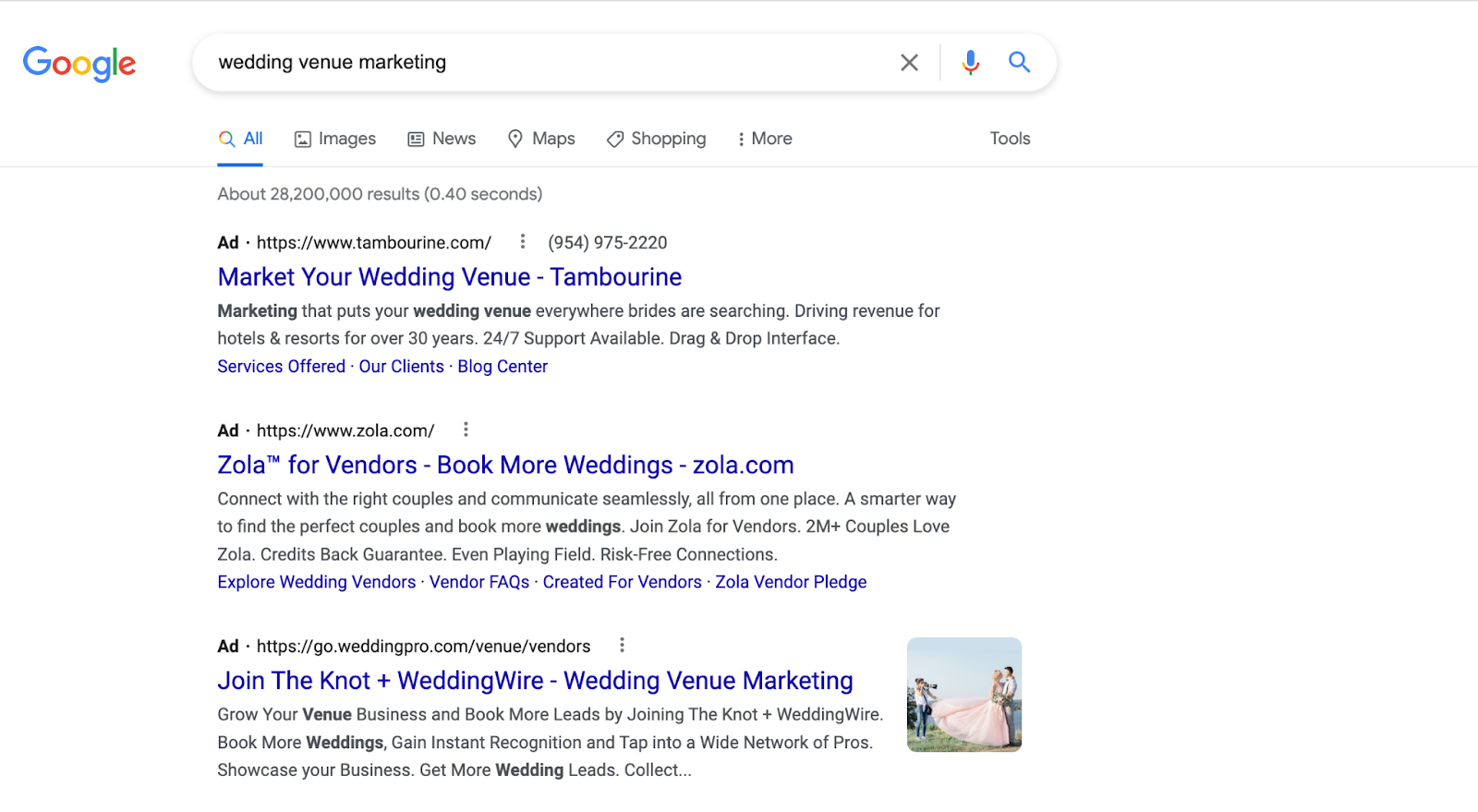 wedding venue marketing google search