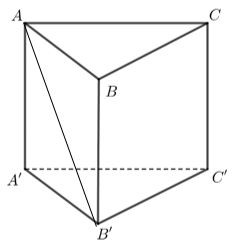 Cho hình lăng trụ tam giác đều (ABC.A'B'C') có (AB = a) và (AA' = asqrt 3 ).</p> 2