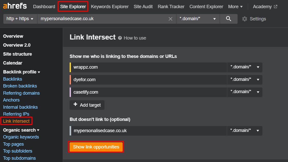 ahrefs Link Intersect