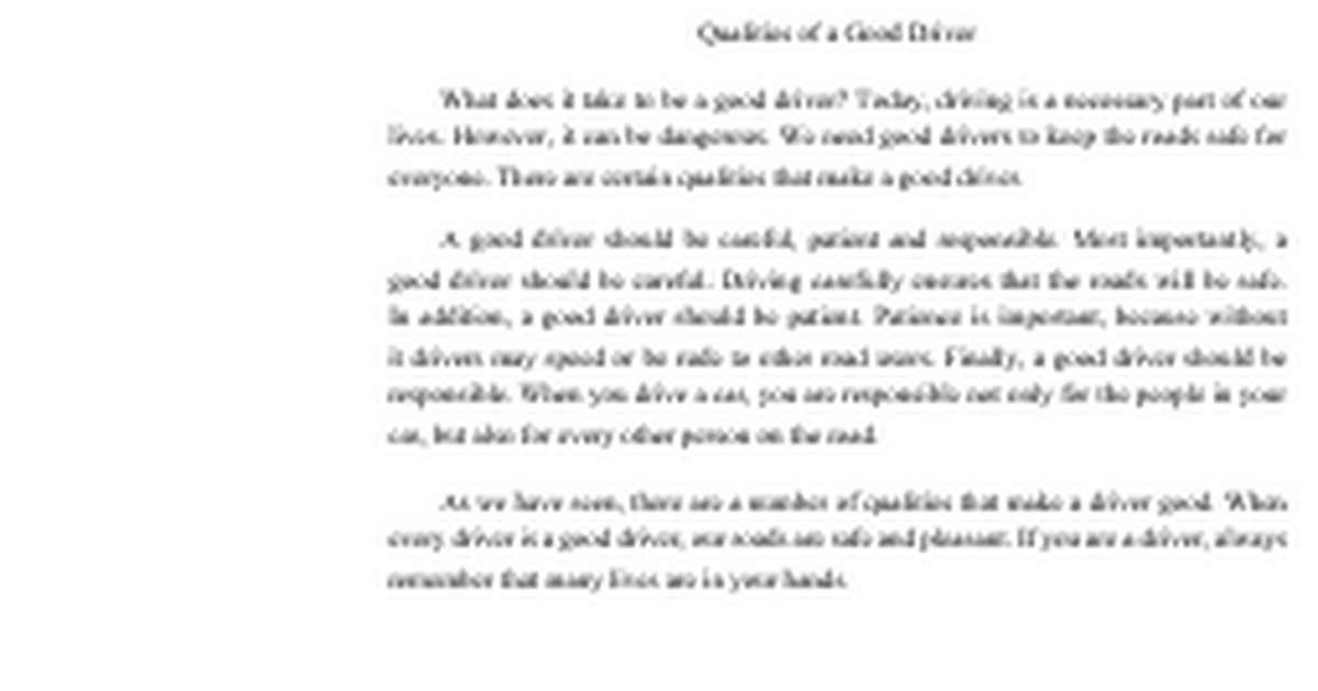 what makes a good driver essay
