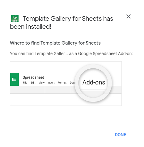 using add ons to get templates in google sheets