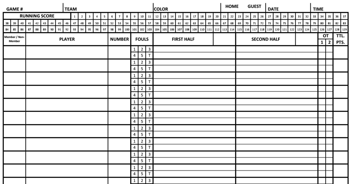 Basketball Score Sheet 2 Halves pdf Google Drive