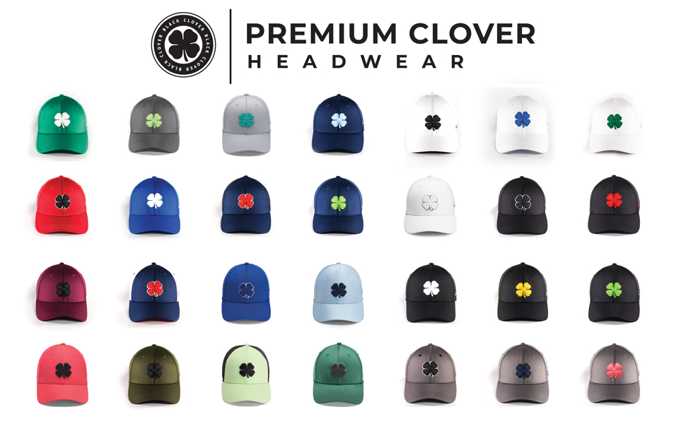 Large selection of Premium Clover Hats Lined Up