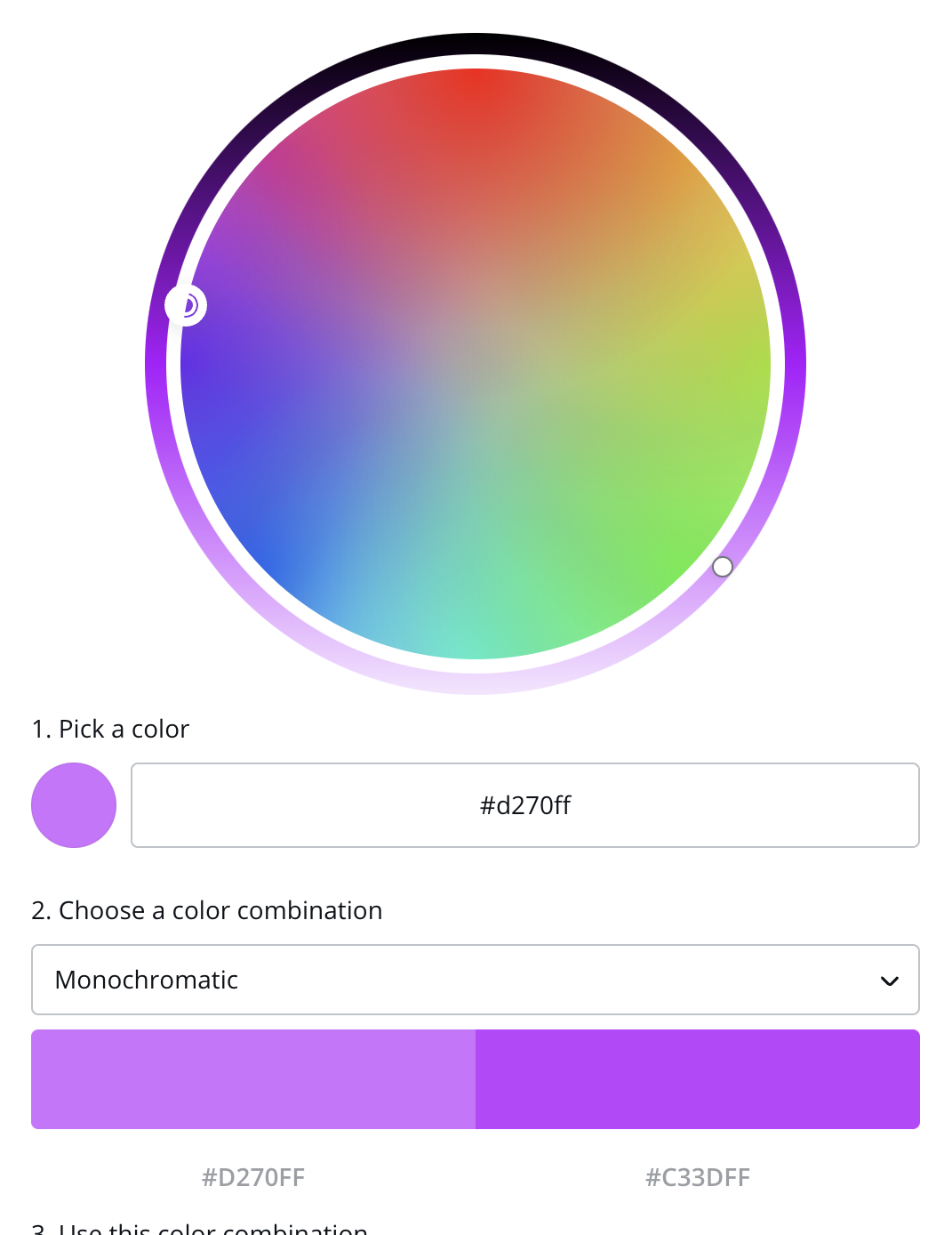 A color wheel showing an example of a monochromatic color scheme