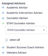 Advanced Search can filter by type of advising