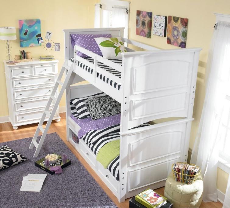 white bunk beds in a kids' bedroom 