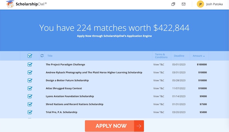 ScholarshipOwl get matched to scholarships