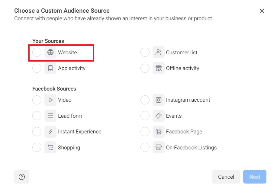 Choose a Custom Audience Source
