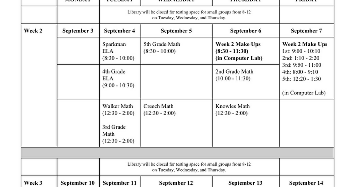 Revised 8/31 Fall 2018 MAP Testing Schedule