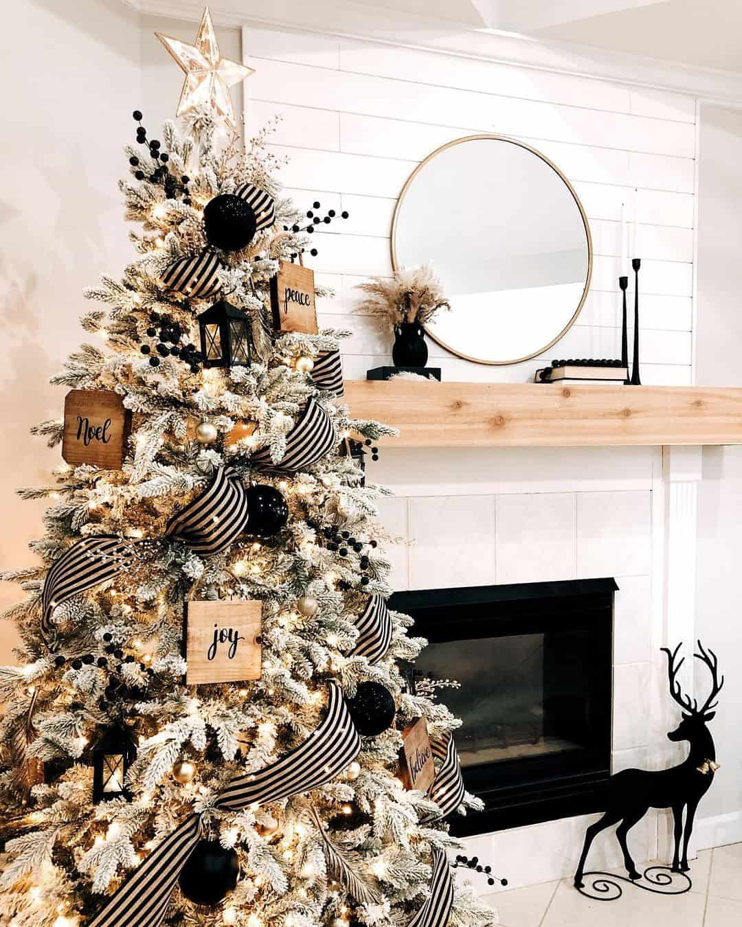 Black wood accented Christmas tree