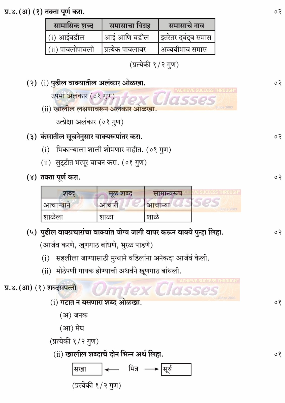 2020 paper exam Marathi 10th SSC : MAHARASHTRA standard CLASSES OMTEX 2020 paper exam Marathi 10th SSC : MAHARASHTRA standard CLASSES OMTEX