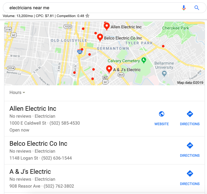 local map pack in google search