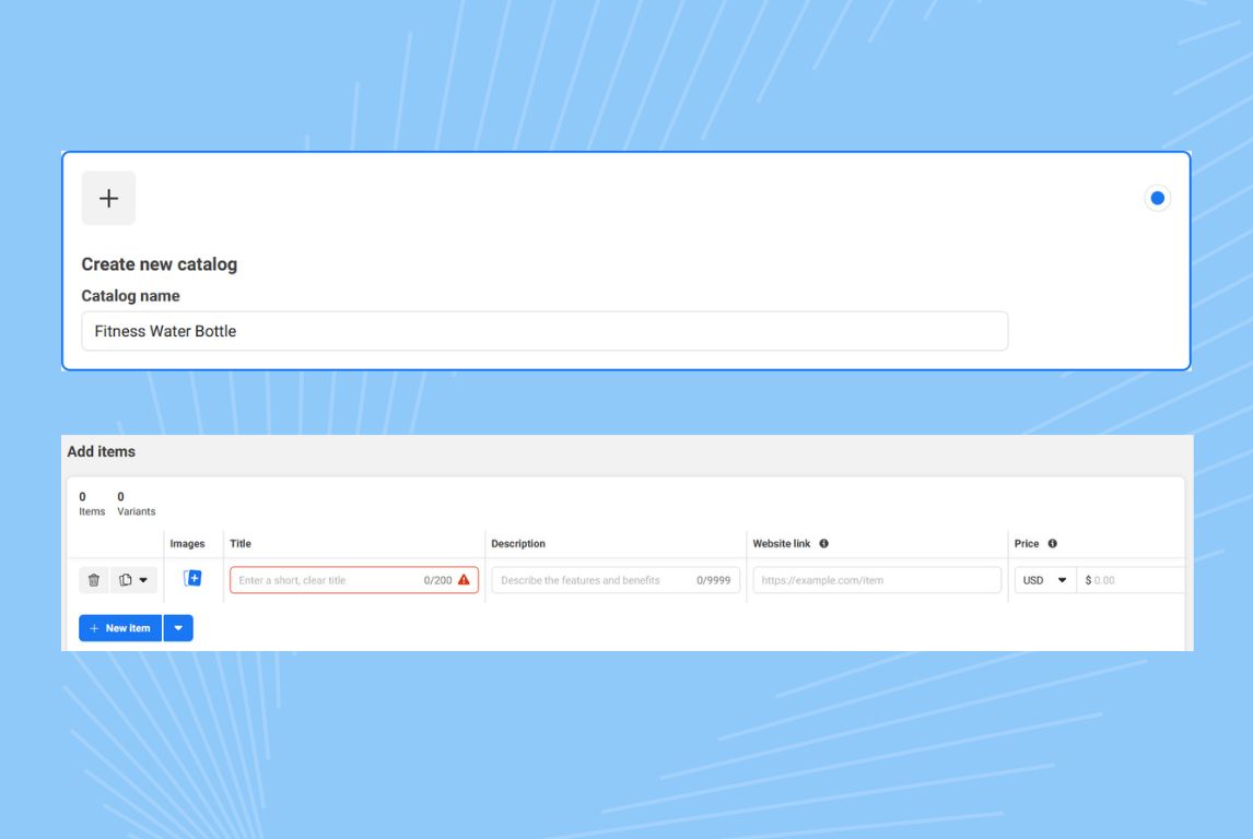 Image showing how to add a catalog and items on Facebook shop