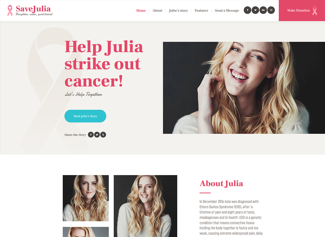 Salva a Julia |  Tema de WordPress para donaciones y recaudación de fondos para organizaciones benéficas