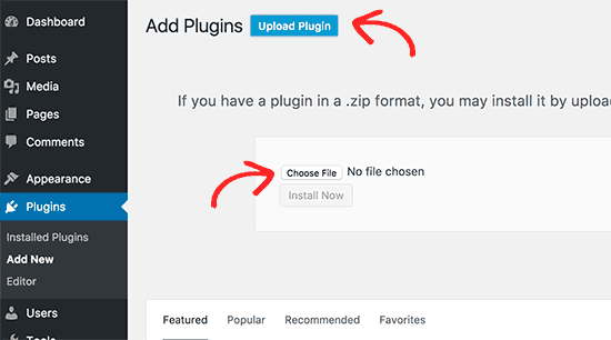 Carregar arquivo zip do plug-in