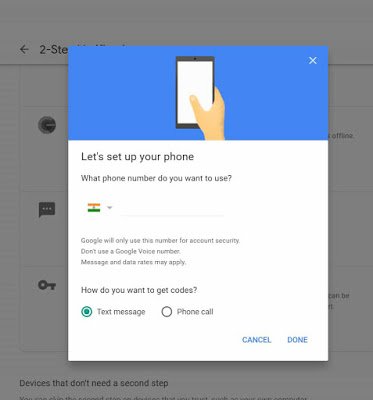 Google prompt, authenticator app, backup code