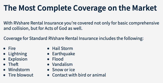 Image listing RVshare rental insurance info