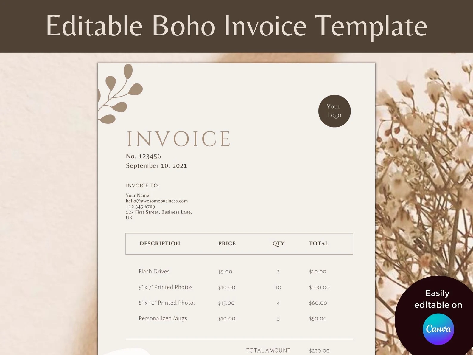 Boho Invoice Template | The Comma Mama Co.