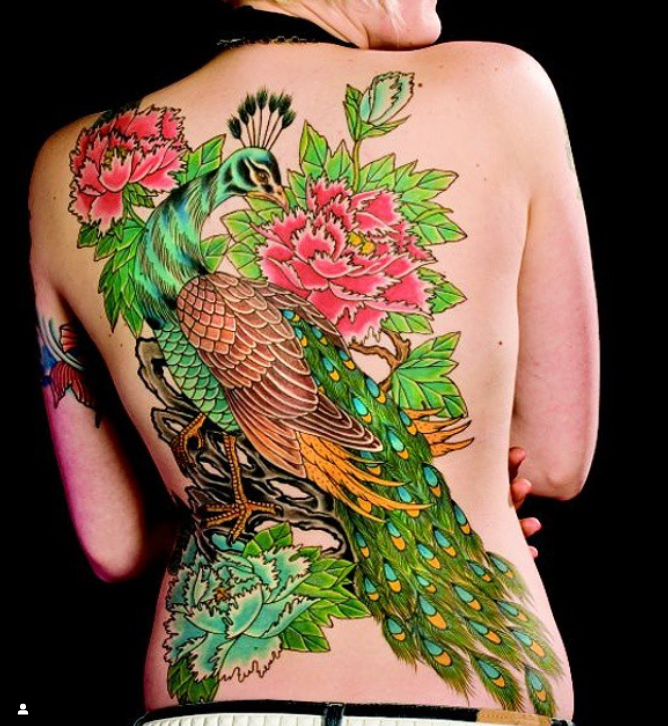 Peacock Tattoo On The Full Back