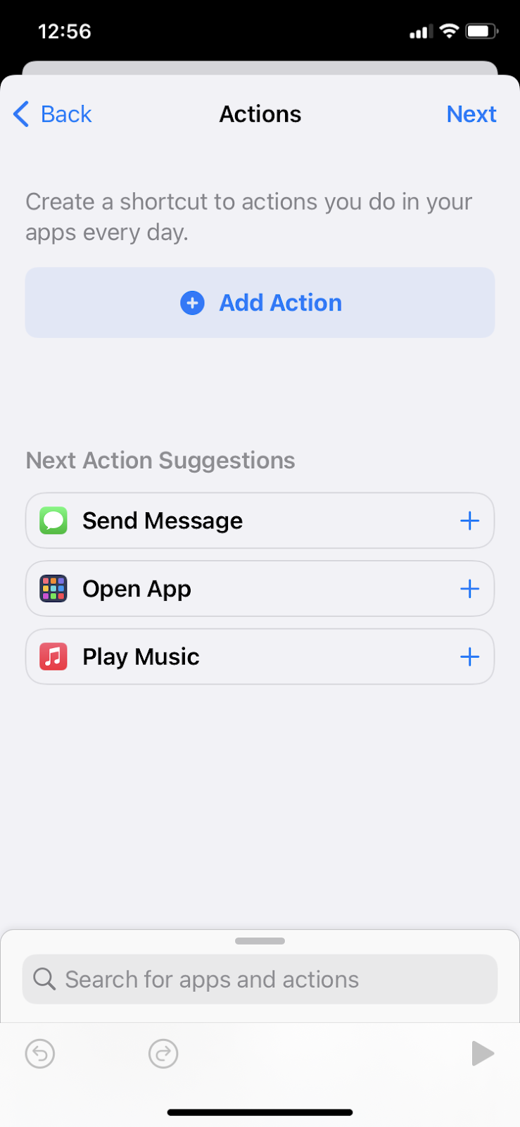 Adding an action from automations on an iPhone. 