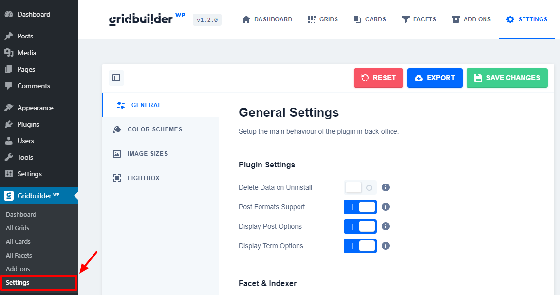 configurações globais do gridbuilder wp