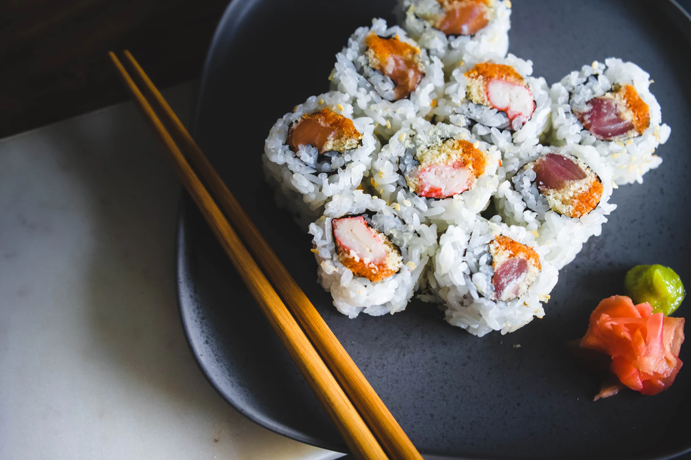 Sushi roll on a plate