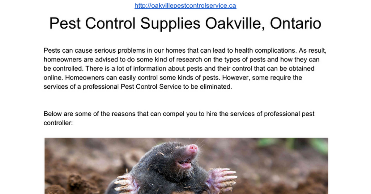Pest Control Service Oakville Google Docs