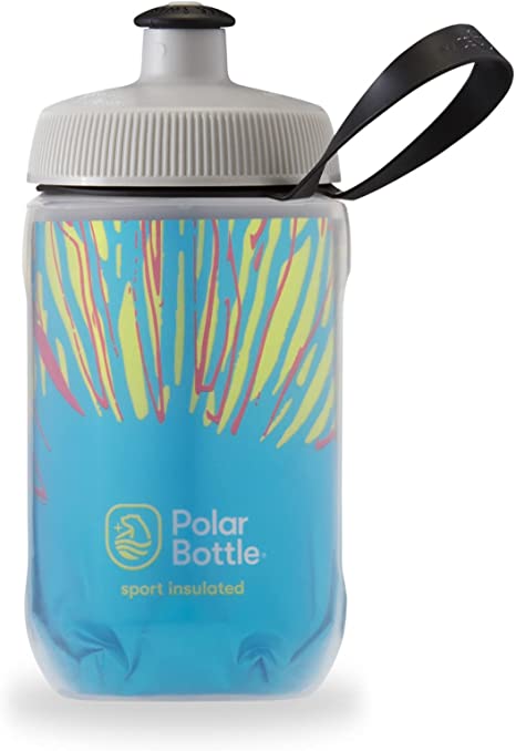 Polar Bottle Kids Insulated Water Bottle - BPA-Free, Sport & Bike Squeeze Bottle with Handle (Fireworks - Azure Blue, 12 oz)