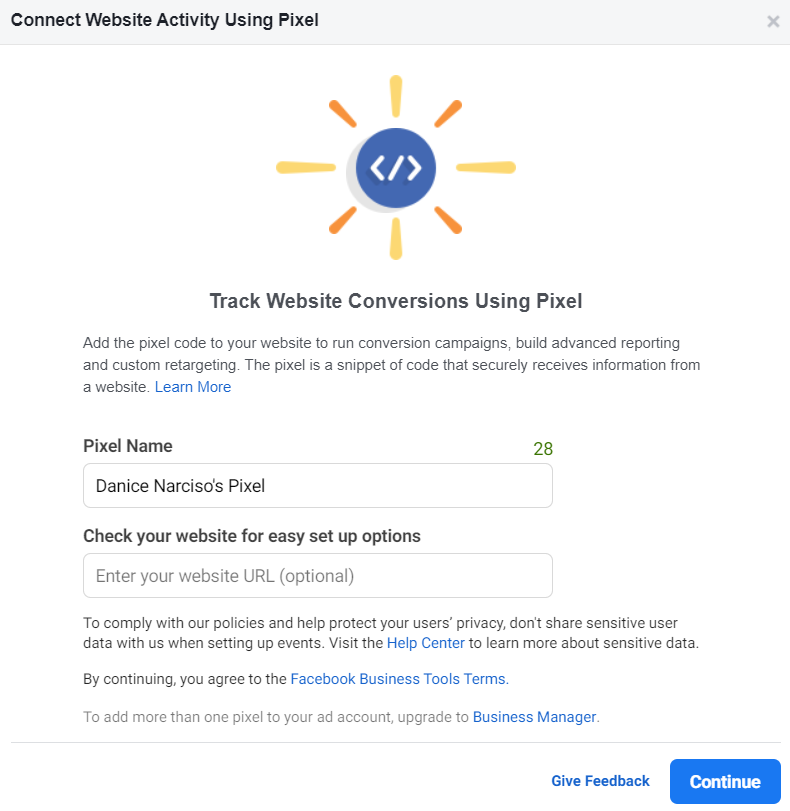 Connect Website Activity Using Pixel