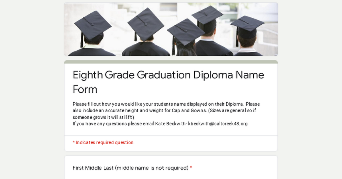 Eighth Grade Graduation Diploma Name Form