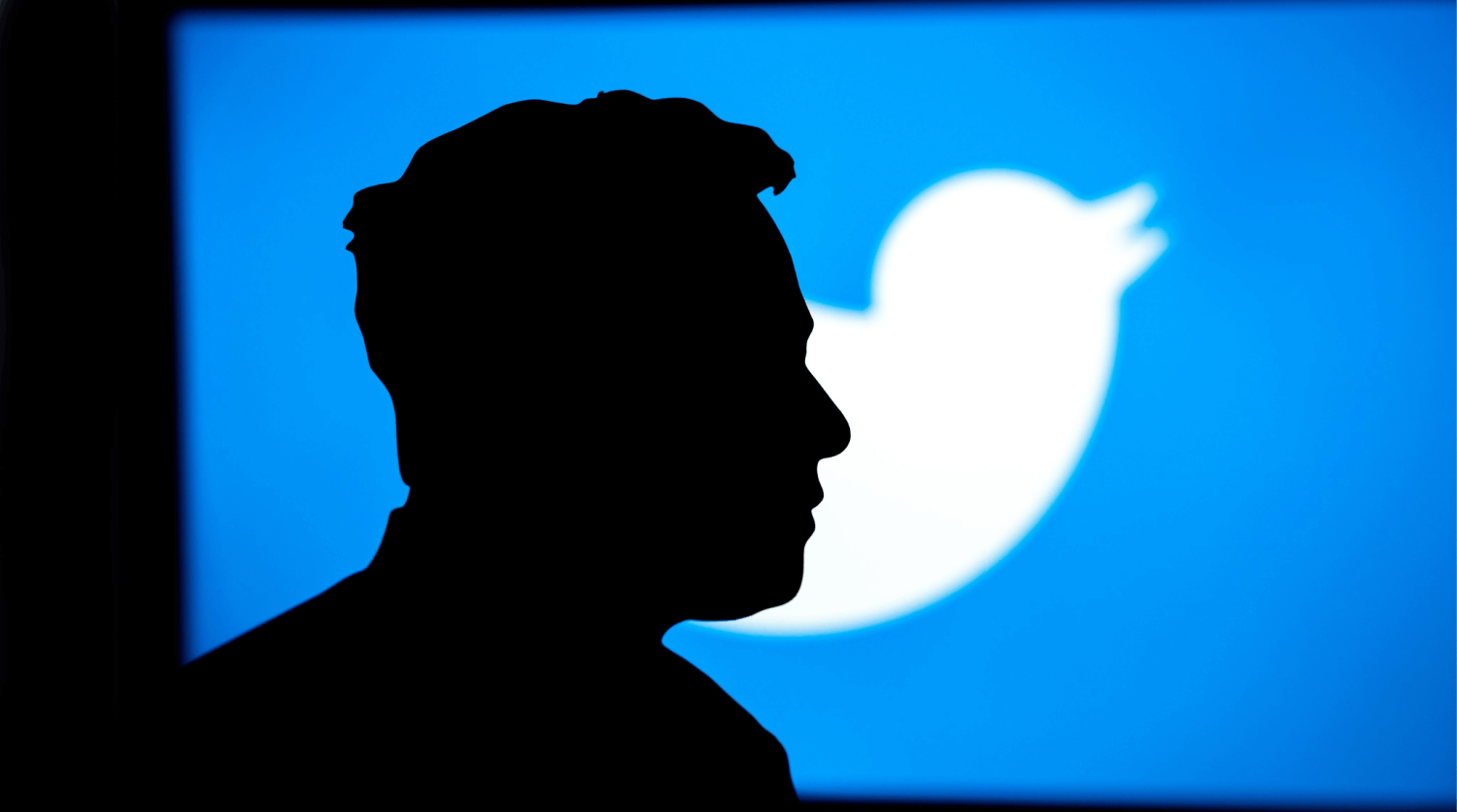 Elon Musk silhouette on Twitter logo
