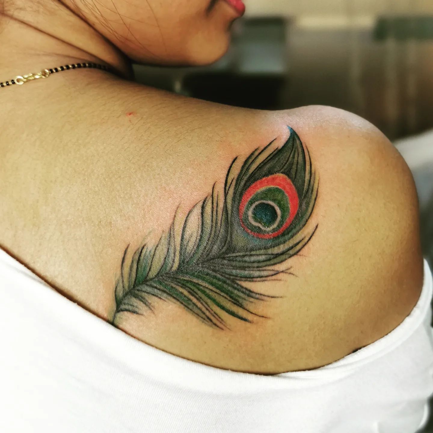 Peacock Feather Classy Shoulder Tattoos Female