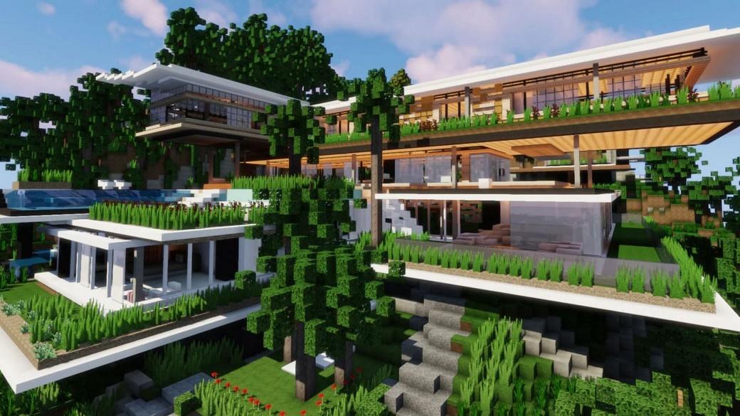 Добавление зелени к экстерьеру добавляет размерности зданию, подчеркивая его форму (изображение с сайта Minecraft.net)