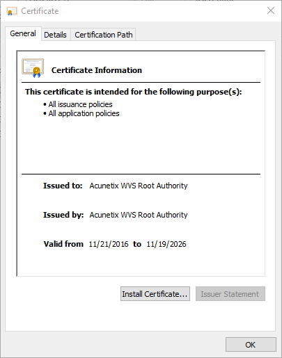 Acunetix root certificate