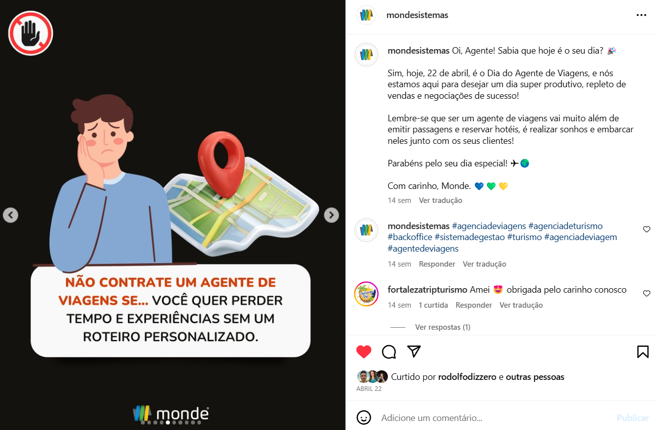 print do Instagram da Monde com um carrossel sobre experiência do agente e a importância desse profissional 