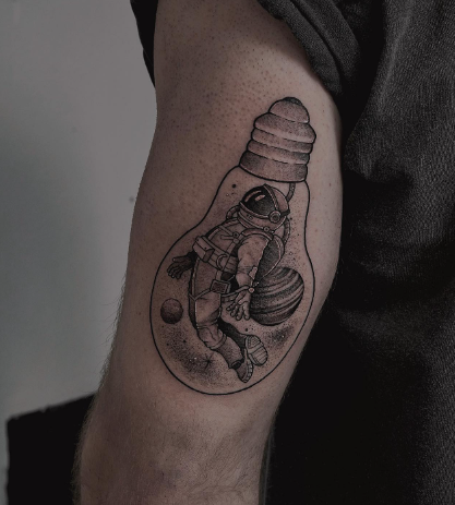 Space In Bulb Astronaut Tattoo