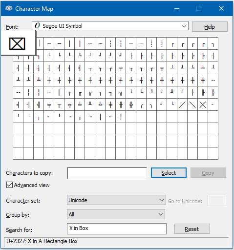 Searching for X in Box symbol