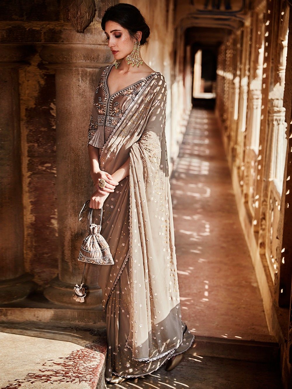 the loom - Grey Hand Saree 