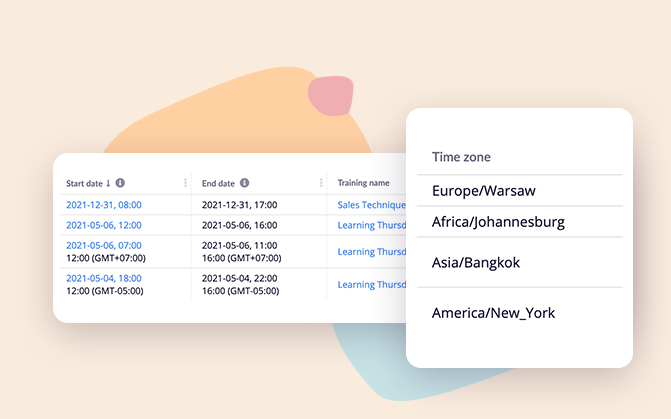  choosing training time zones in HCM Deck -- employee development platform