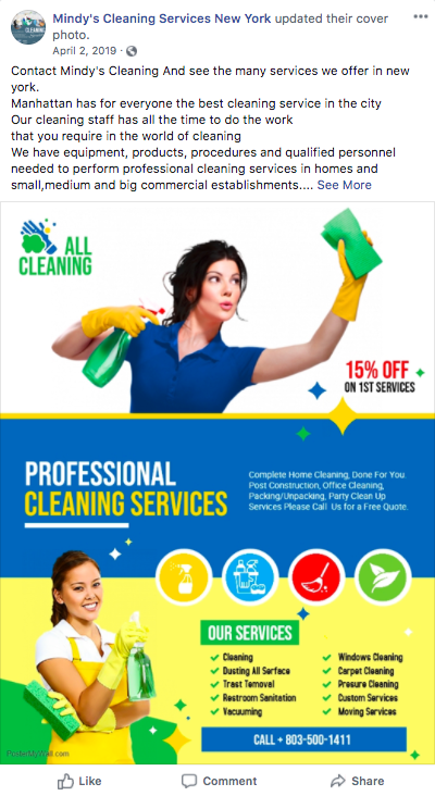 mindy's cleaning services new york ad example