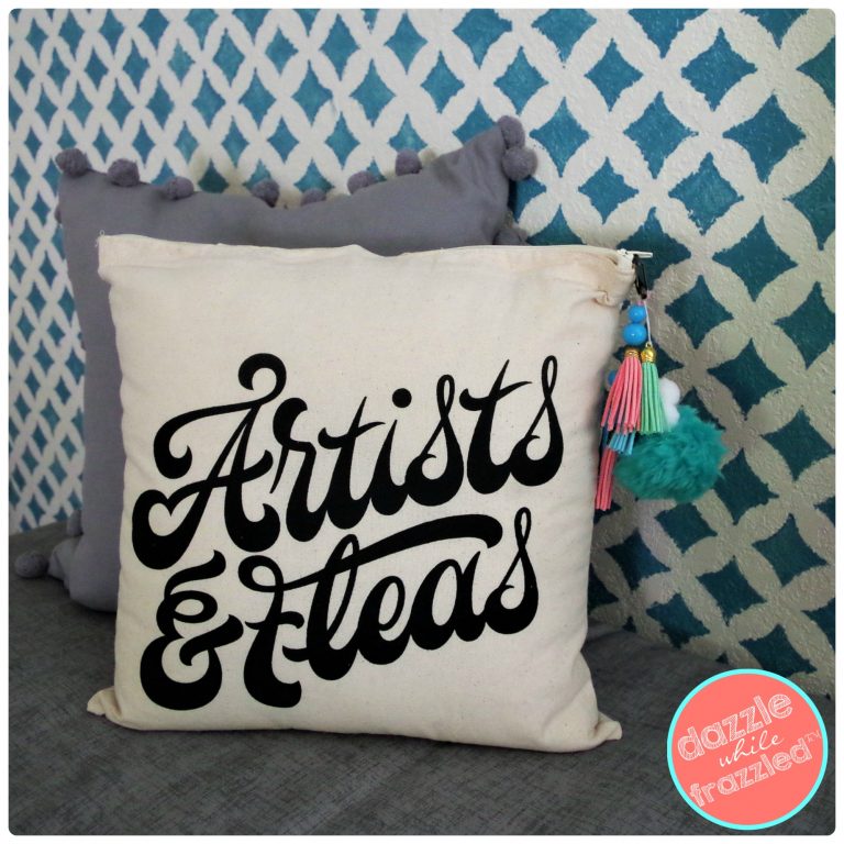 Use an old tote bag to create a decorative pillow with Dazzle While Frazzled. See all the Best Crafts of 2018 from more of your favorite bloggers at Halfpint Design. 