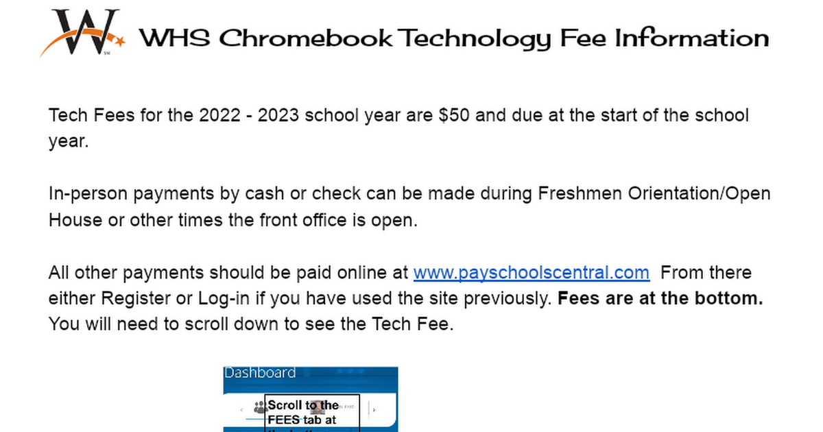 2022-2023 WHS Chromebook Tech Fee Information