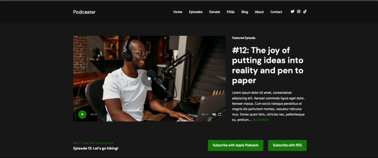 podcaster wordpress theme for podcasts download page